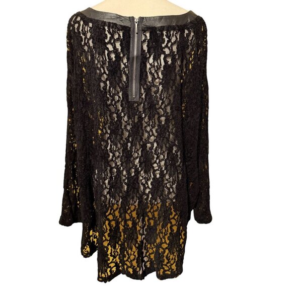 DKNY Jeans Black Lace Top With Faux Leather Trim & Back Zipper Closure 2X - Picture 4 of 5